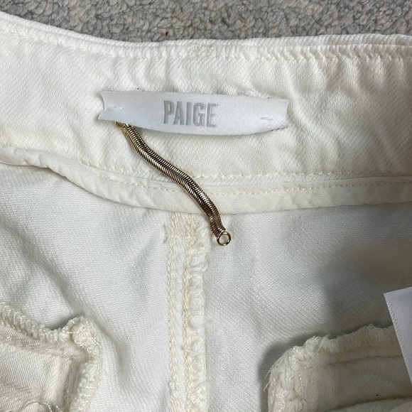 New Paige Pleated Leenah Pearl Chain Jeans White French Ivory Sz 28 - Picture 5 of 16